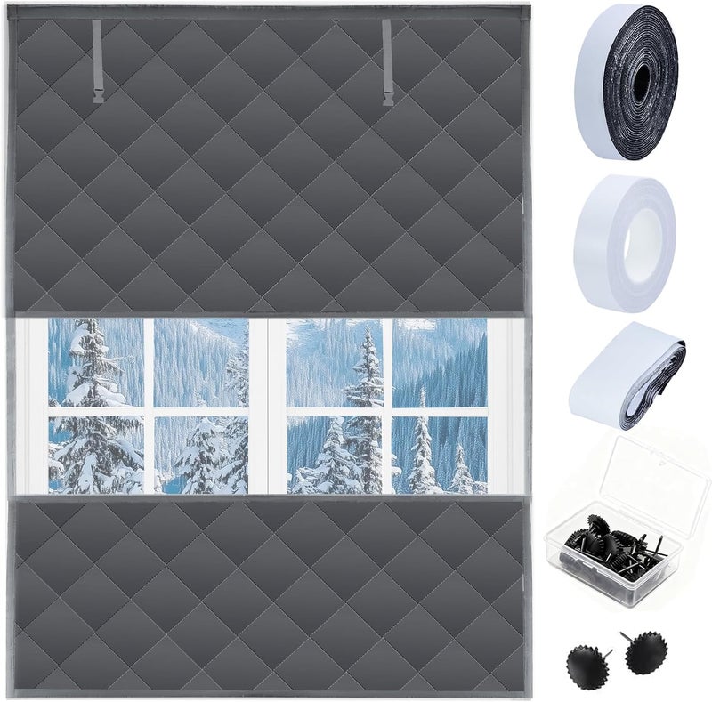 Jeyeou Visible Thermal Window Insulation Kit for Winter, Winterizing Insulated Window Cover Waterproof Oxford Cloth Cotton Layer Reusable Insulated Curtain Blanket Cold Protector for Home Attic RV Keep Warm - Image 1